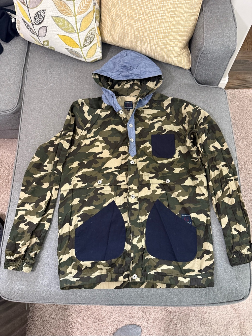 Camo Hooded Jacket with Navy Accents - Men